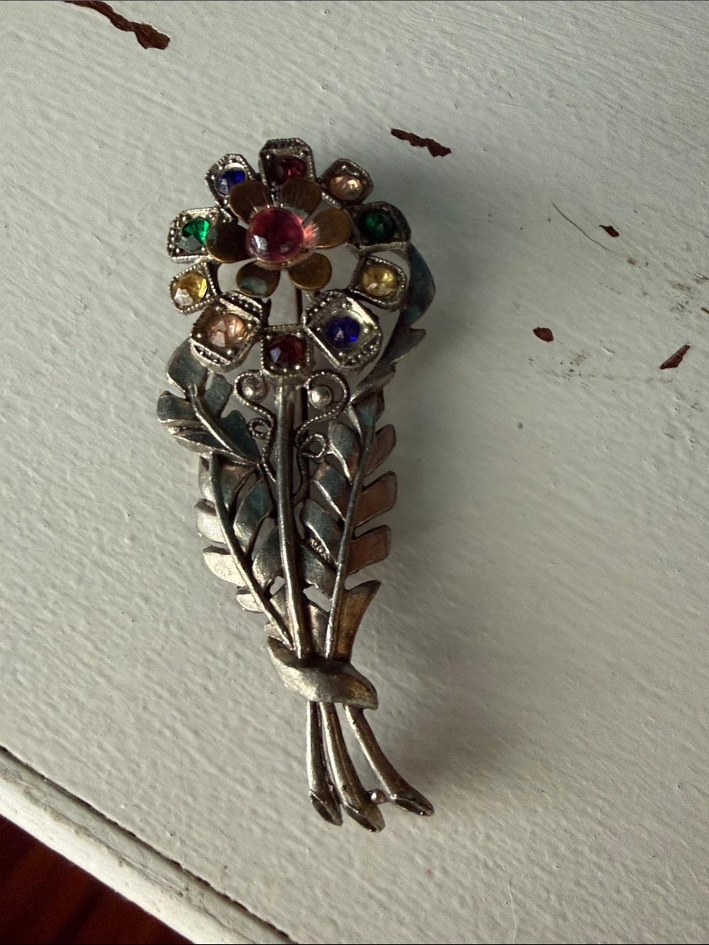 Vintage Floral Bouquet Multicolor Crystal Brooch - Women Jewelry